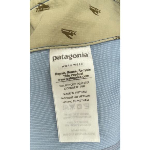 Patagonia Mens Board Shorts 36 Blue Cream Swim Trunks Recycled Polyester Outdoor - Picture 9 of 10